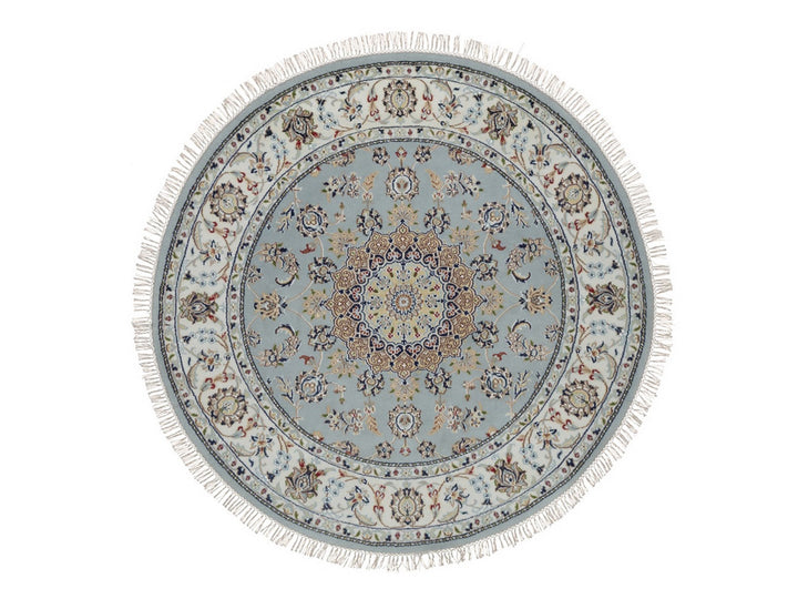5'2" x 5'3" New Hand Knotted Blue Wool & Art Silk Round Oriental Rug - MOA10292030