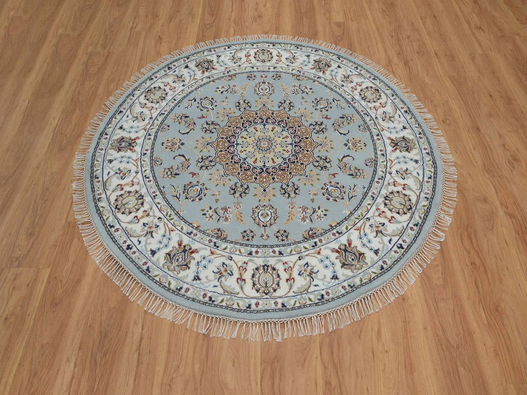 5'2" x 5'3" New Hand Knotted Blue Wool & Art Silk Round Oriental Rug - MOA10292030