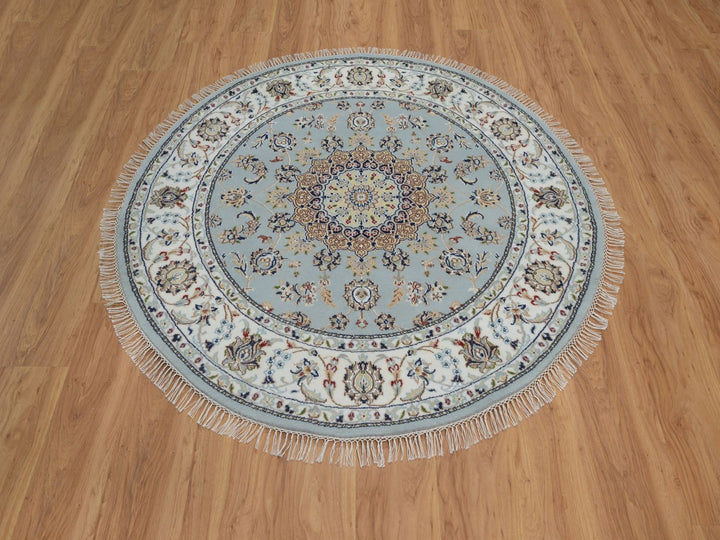 5'2" x 5'3" New Hand Knotted Blue Wool & Art Silk Round Oriental Rug - MOA10292030