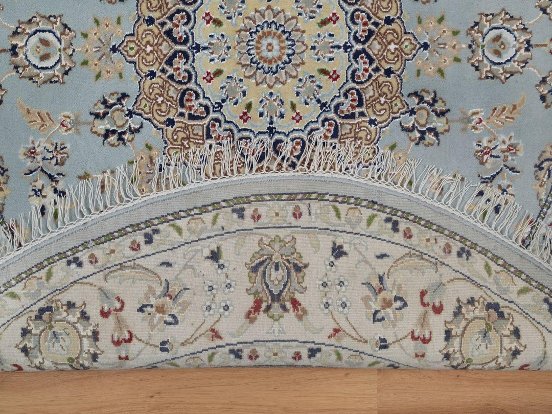 5'2" x 5'3" New Hand Knotted Blue Wool & Art Silk Round Oriental Rug - MOA10292030