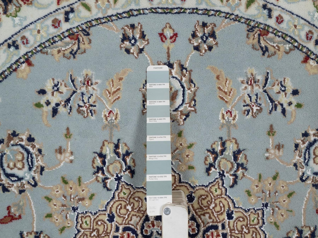 5'2" x 5'3" New Hand Knotted Blue Wool & Art Silk Round Oriental Rug - MOA10292030