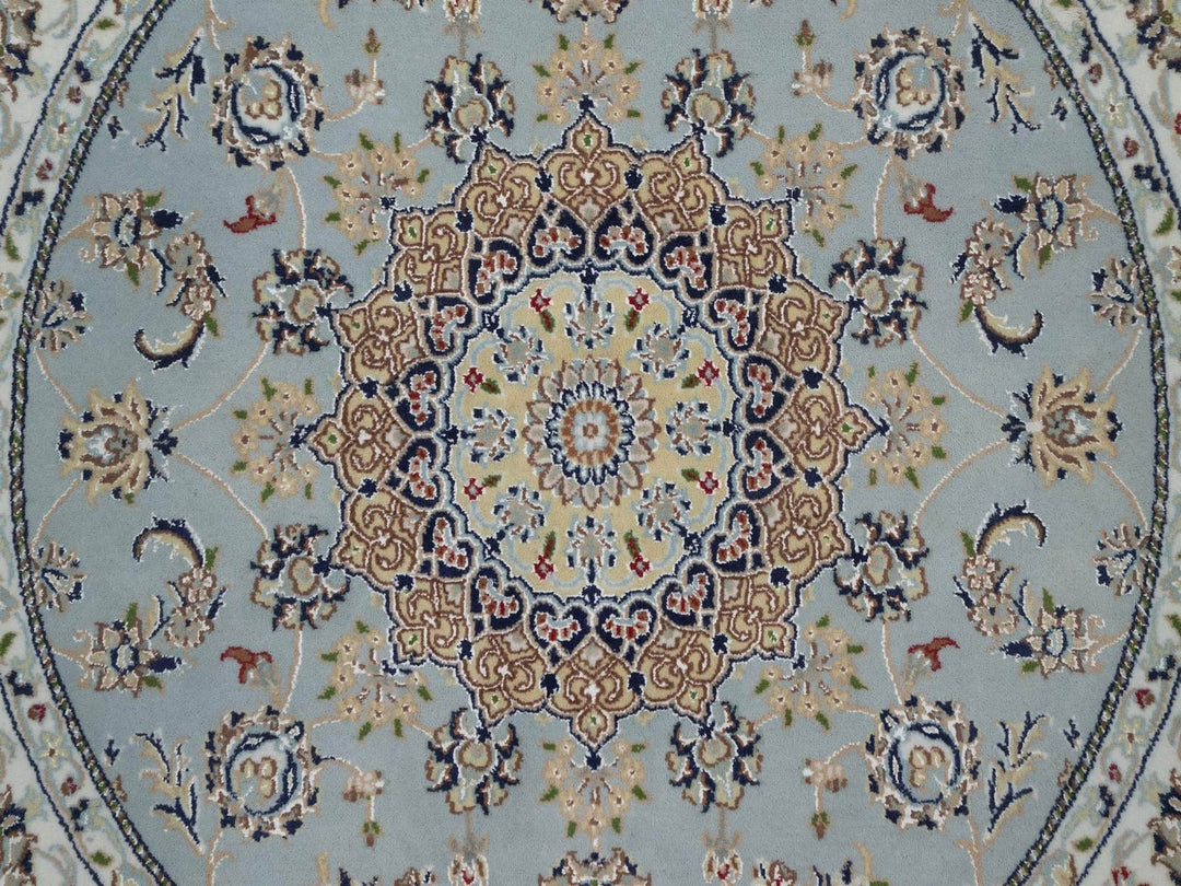 5'2" x 5'3" New Hand Knotted Blue Wool & Art Silk Round Oriental Rug - MOA10292030