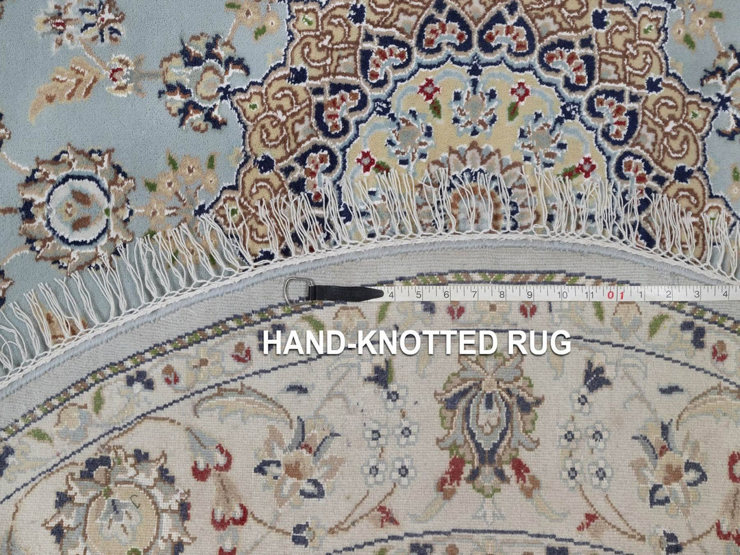 5'2" x 5'3" New Hand Knotted Blue Wool & Art Silk Round Oriental Rug - MOA10292030