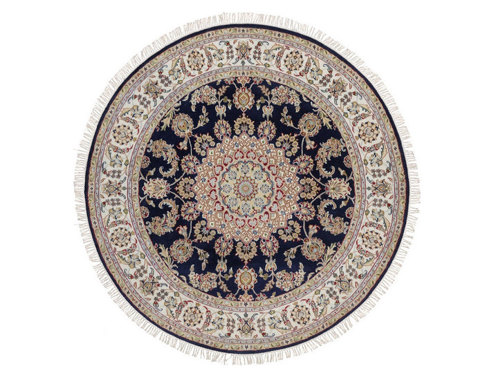 6'0" x 6'1" New Hand Knotted Blue Wool & Silk Round Oriental Rug - MOA10292031