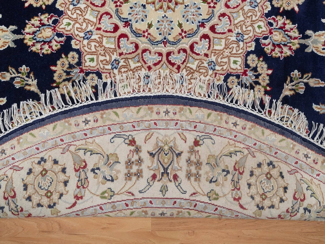 6'0" x 6'1" New Hand Knotted Blue Wool & Silk Round Oriental Rug - MOA10292031