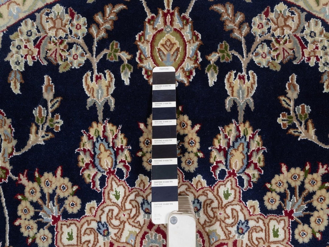 6'0" x 6'1" New Hand Knotted Blue Wool & Silk Round Oriental Rug - MOA10292031