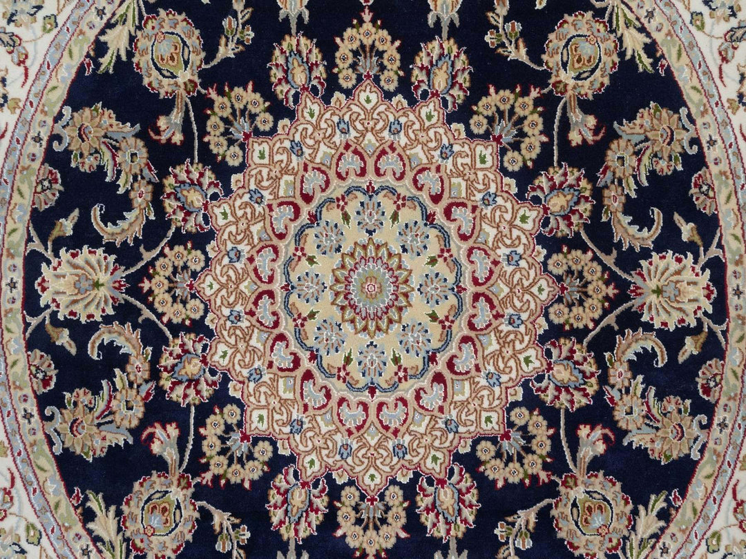 6'0" x 6'1" New Hand Knotted Blue Wool & Silk Round Oriental Rug - MOA10292031