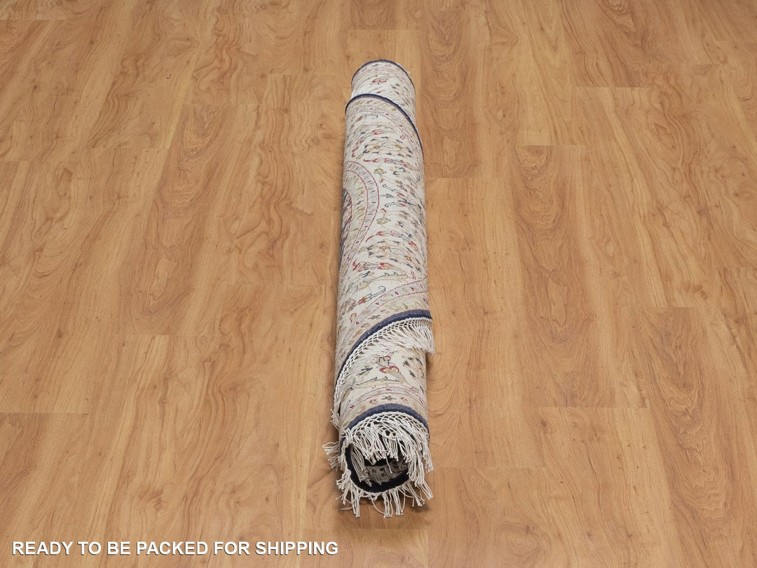 6'0" x 6'1" New Hand Knotted Blue Wool & Silk Round Oriental Rug - MOA10292031