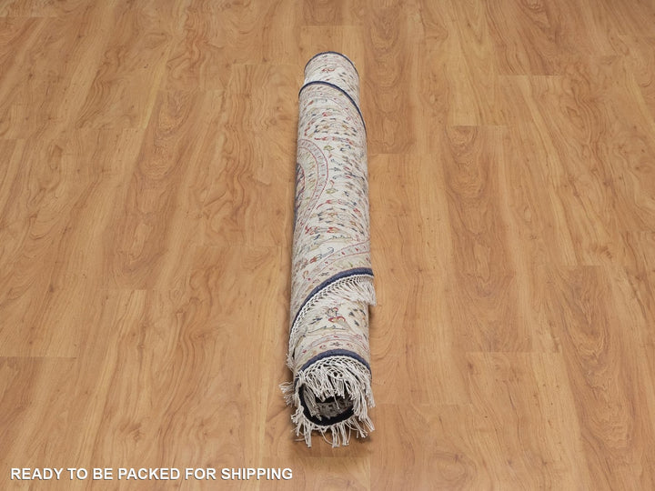 6'0" x 6'1" New Hand Knotted Blue Wool & Silk Round Oriental Rug - MOA10292031