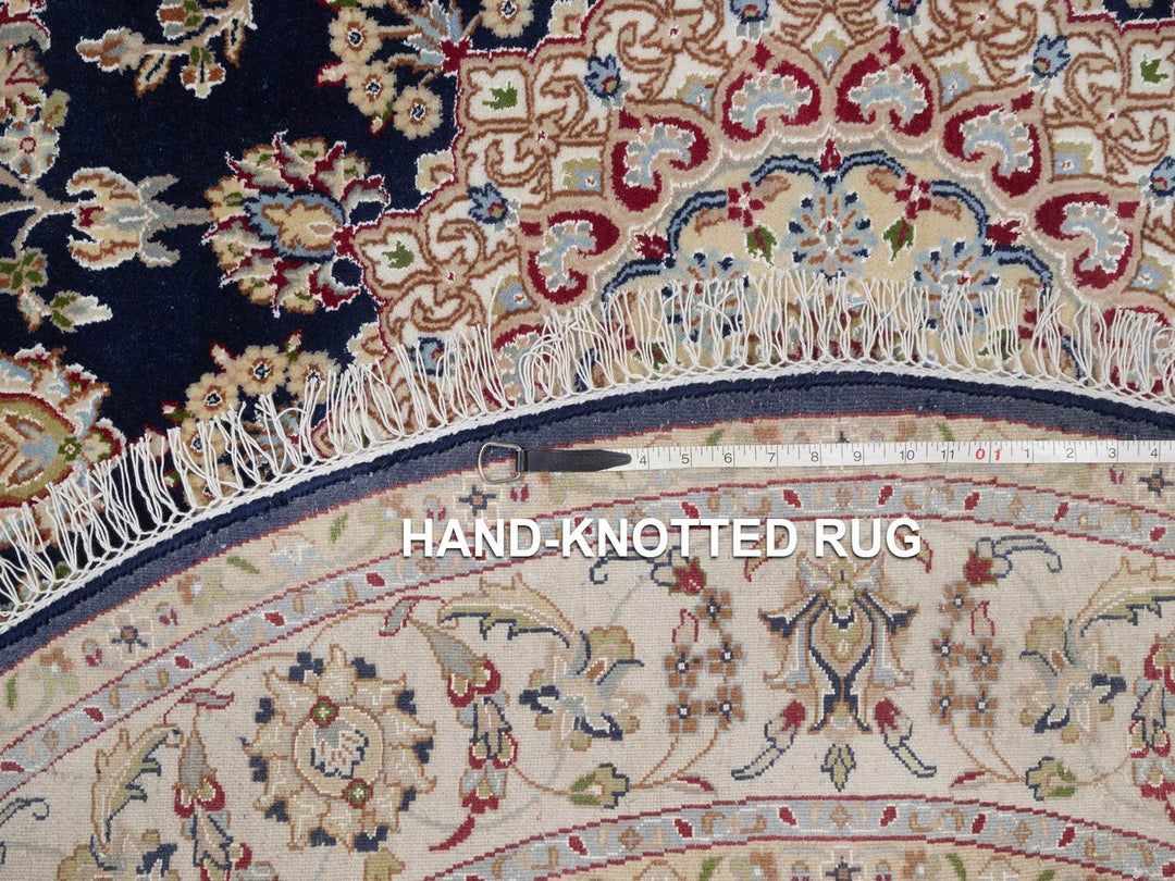 6'0" x 6'1" New Hand Knotted Blue Wool & Silk Round Oriental Rug - MOA10292031