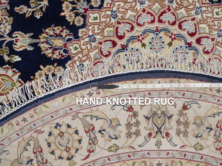 6'0" x 6'1" New Hand Knotted Blue Wool & Silk Round Oriental Rug - MOA10292031