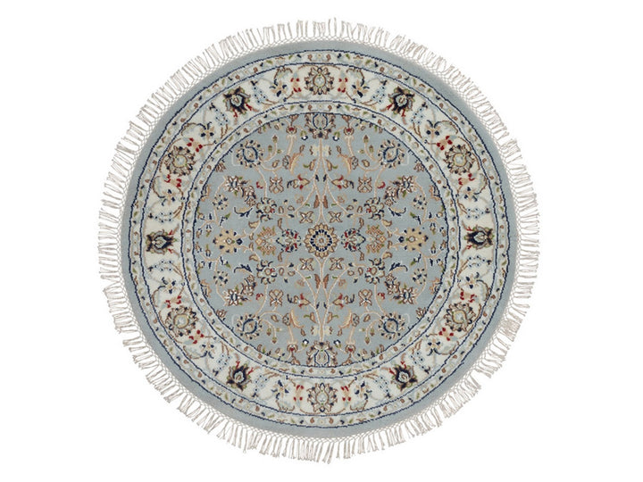 3'4" x 3'4" New Hand Knotted Blue Wool & Silk Round Oriental Rug - MOA10292032