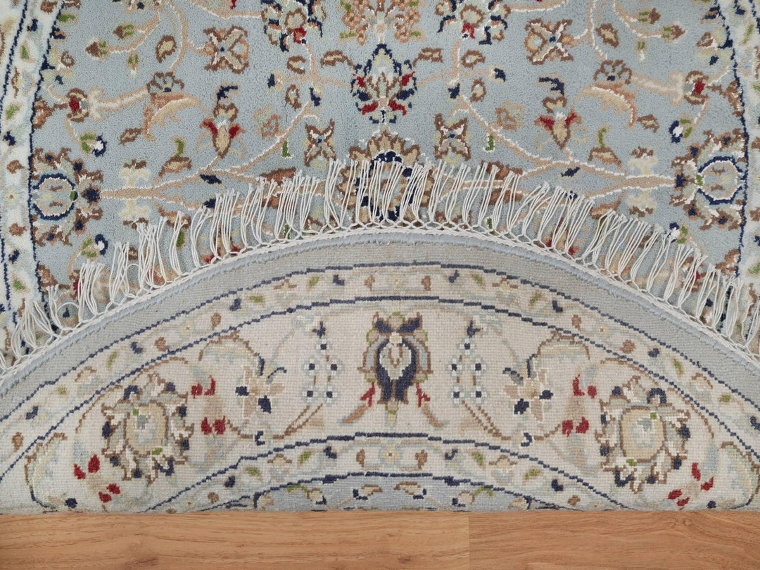 3'4" x 3'4" New Hand Knotted Blue Wool & Silk Round Oriental Rug - MOA10292032