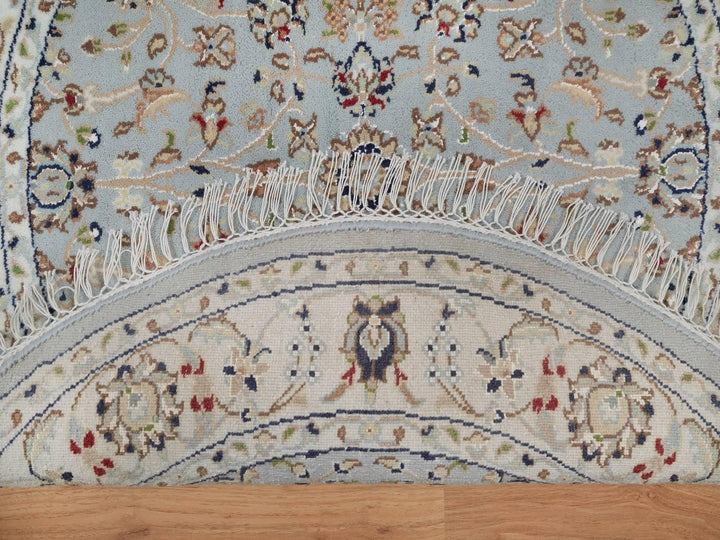 3'4" x 3'4" New Hand Knotted Blue Wool & Silk Round Oriental Rug - MOA10292032