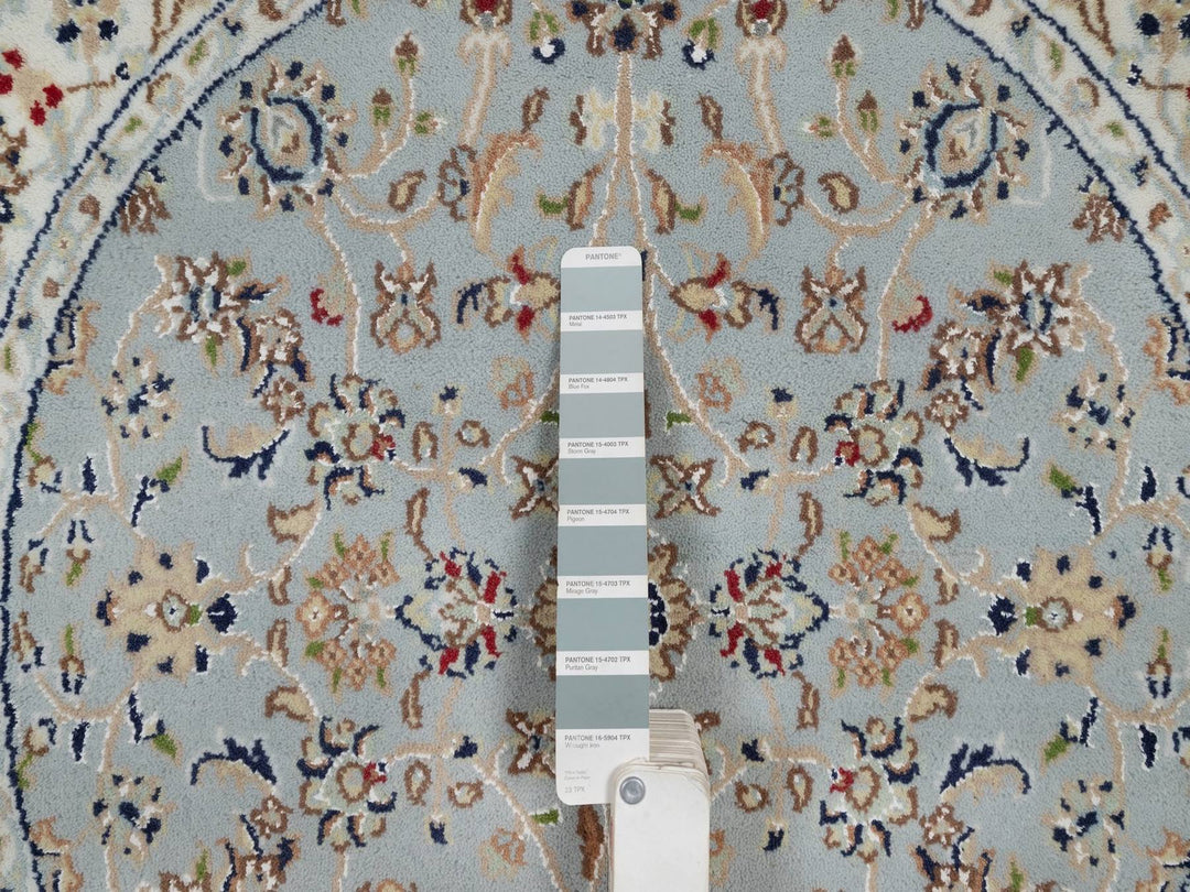 3'4" x 3'4" New Hand Knotted Blue Wool & Silk Round Oriental Rug - MOA10292032