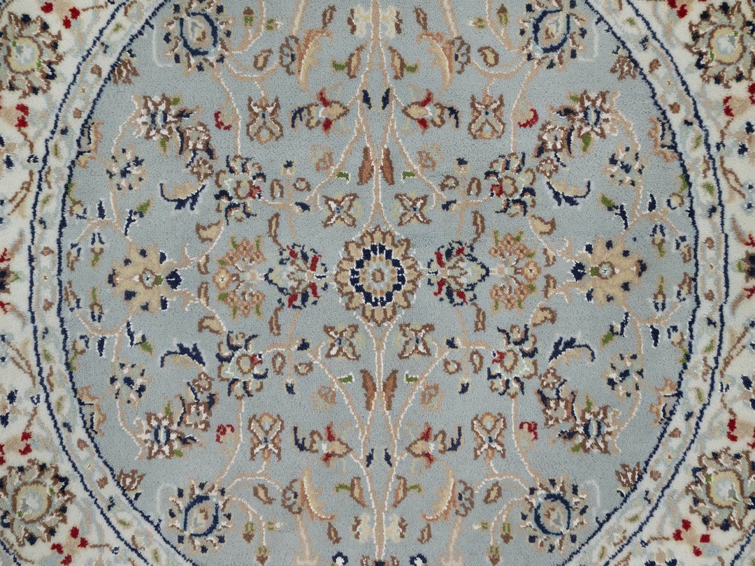 3'4" x 3'4" New Hand Knotted Blue Wool & Silk Round Oriental Rug - MOA10292032