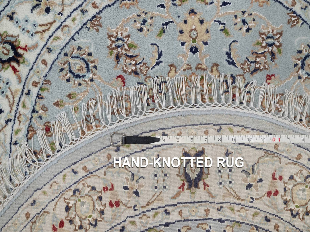 3'4" x 3'4" New Hand Knotted Blue Wool & Silk Round Oriental Rug - MOA10292032