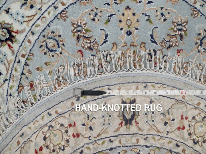 3'4" x 3'4" New Hand Knotted Blue Wool & Silk Round Oriental Rug - MOA10292032
