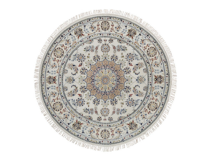 5'1" x 5'1" New Hand Knotted Ivory Wool & Silk Round Oriental Rug - MOA10292033