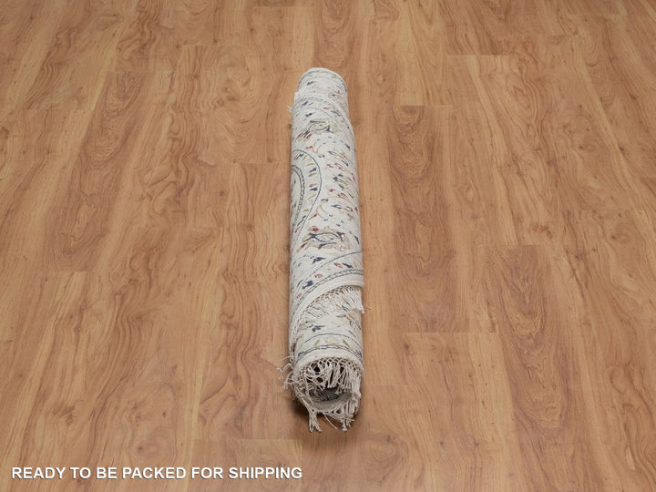 5'1" x 5'1" New Hand Knotted Ivory Wool & Silk Round Oriental Rug - MOA10292033