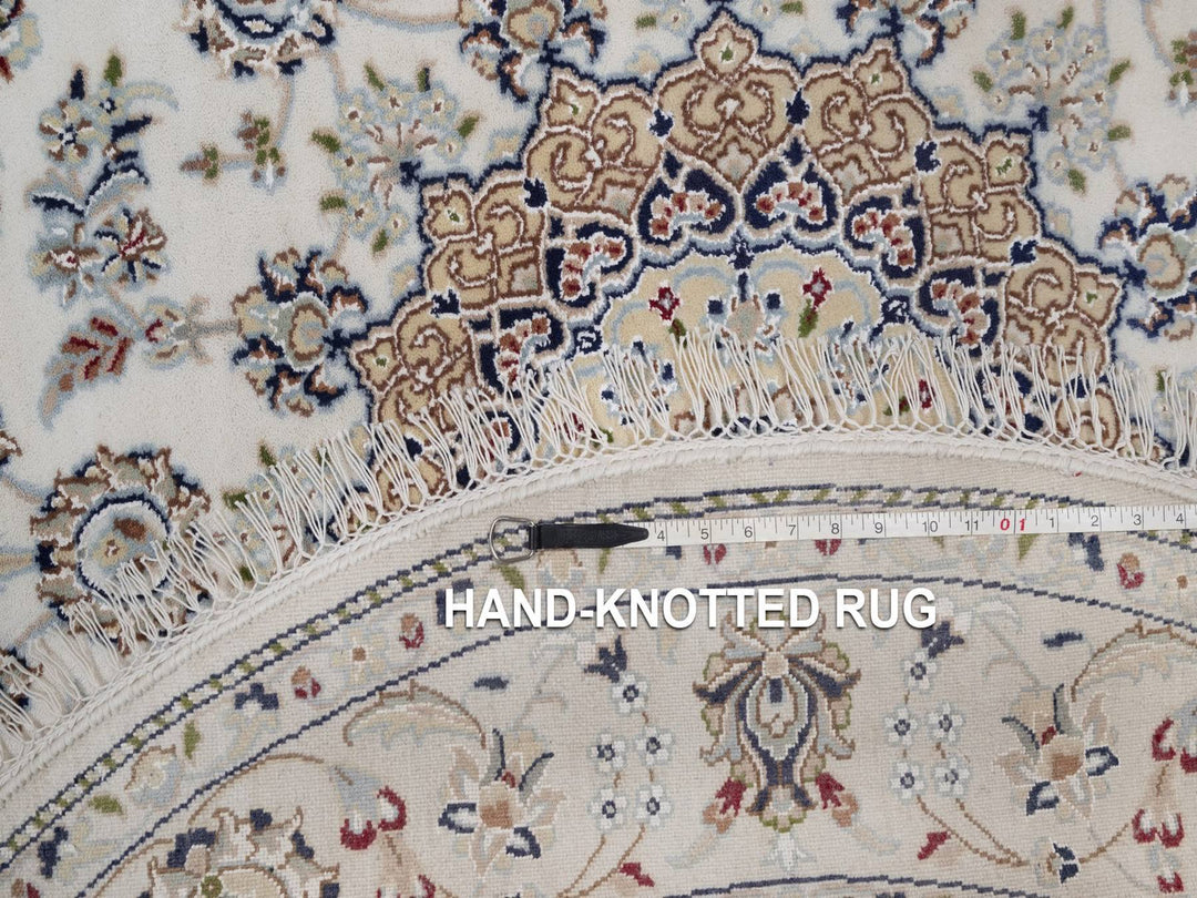 5'1" x 5'1" New Hand Knotted Ivory Wool & Silk Round Oriental Rug - MOA10292033