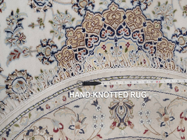 5'1" x 5'1" New Hand Knotted Ivory Wool & Silk Round Oriental Rug - MOA10292033