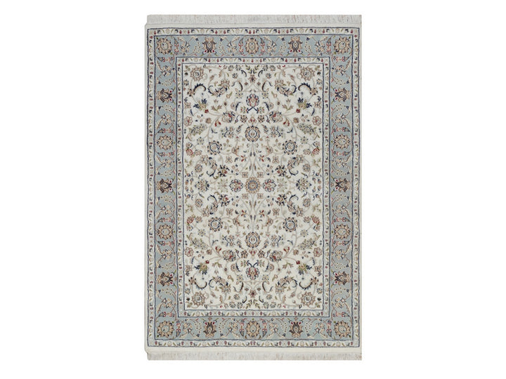 4'0" x 6'1" New Hand Knotted Ivory Wool & Silk Rectangle Oriental Rug - MOA10292034