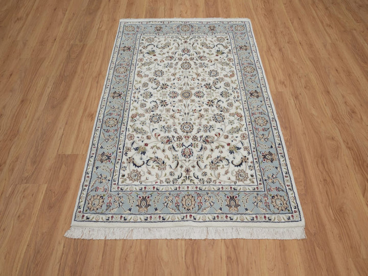 4'0" x 6'1" New Hand Knotted Ivory Wool & Silk Rectangle Oriental Rug - MOA10292034