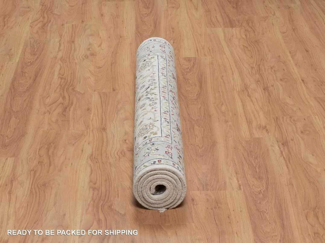 4'0" x 6'1" New Hand Knotted Ivory Wool & Silk Rectangle Oriental Rug - MOA10292034