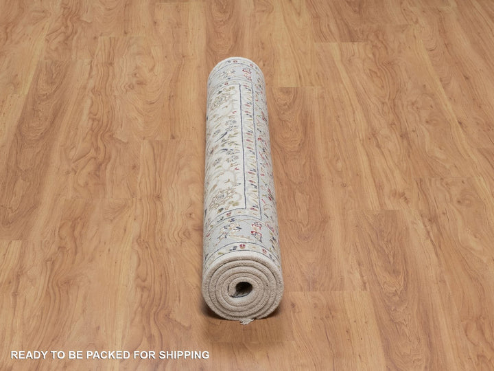 4'0" x 6'1" New Hand Knotted Ivory Wool & Silk Rectangle Oriental Rug - MOA10292034