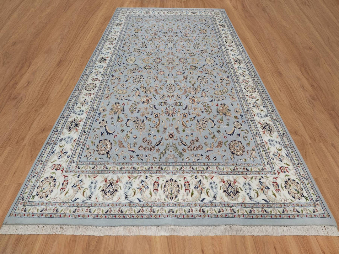 9'9" x 14'4" New Hand Knotted Blue Wool & Silk Rectangle Oriental Rug - MOA10292035