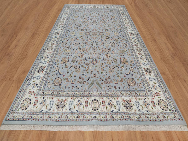 9'9" x 14'4" New Hand Knotted Blue Wool & Silk Rectangle Oriental Rug - MOA10292035