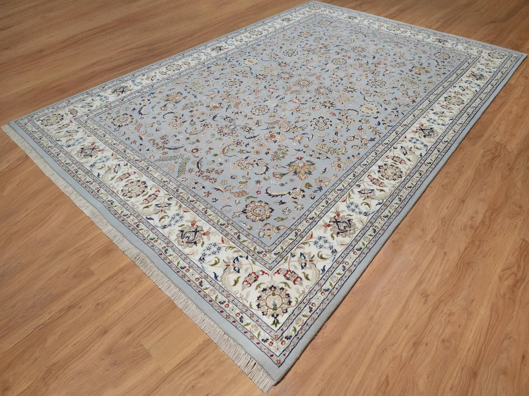 9'9" x 14'4" New Hand Knotted Blue Wool & Silk Rectangle Oriental Rug - MOA10292035