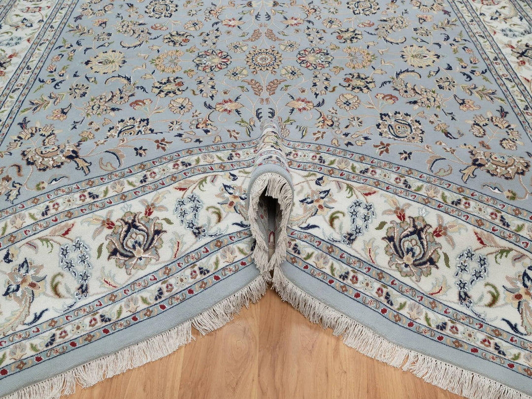 9'9" x 14'4" New Hand Knotted Blue Wool & Silk Rectangle Oriental Rug - MOA10292035