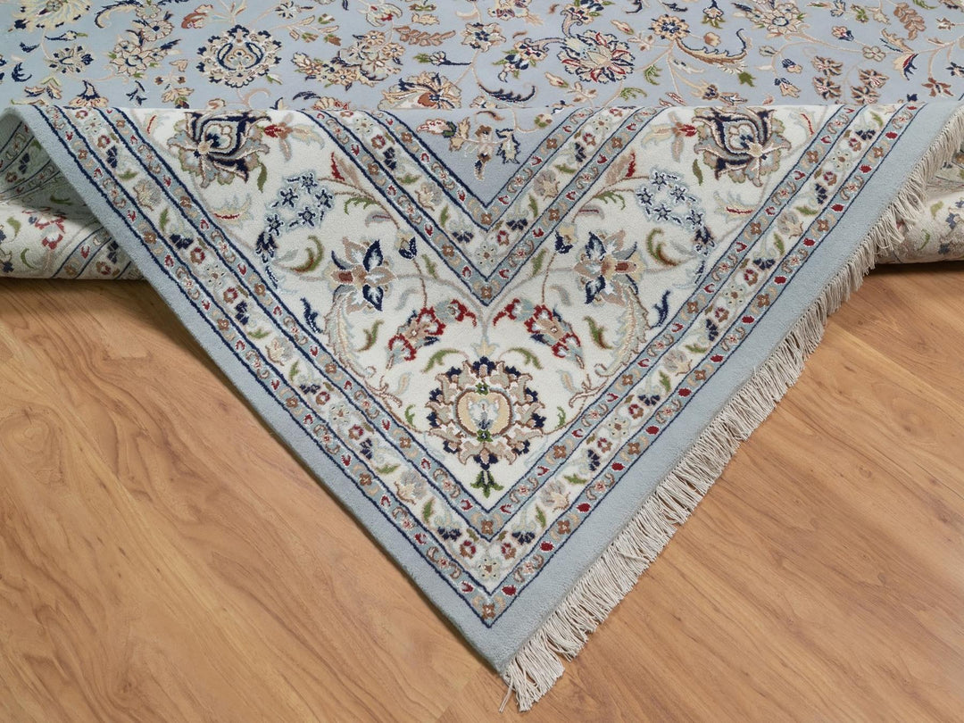 9'9" x 14'4" New Hand Knotted Blue Wool & Silk Rectangle Oriental Rug - MOA10292035