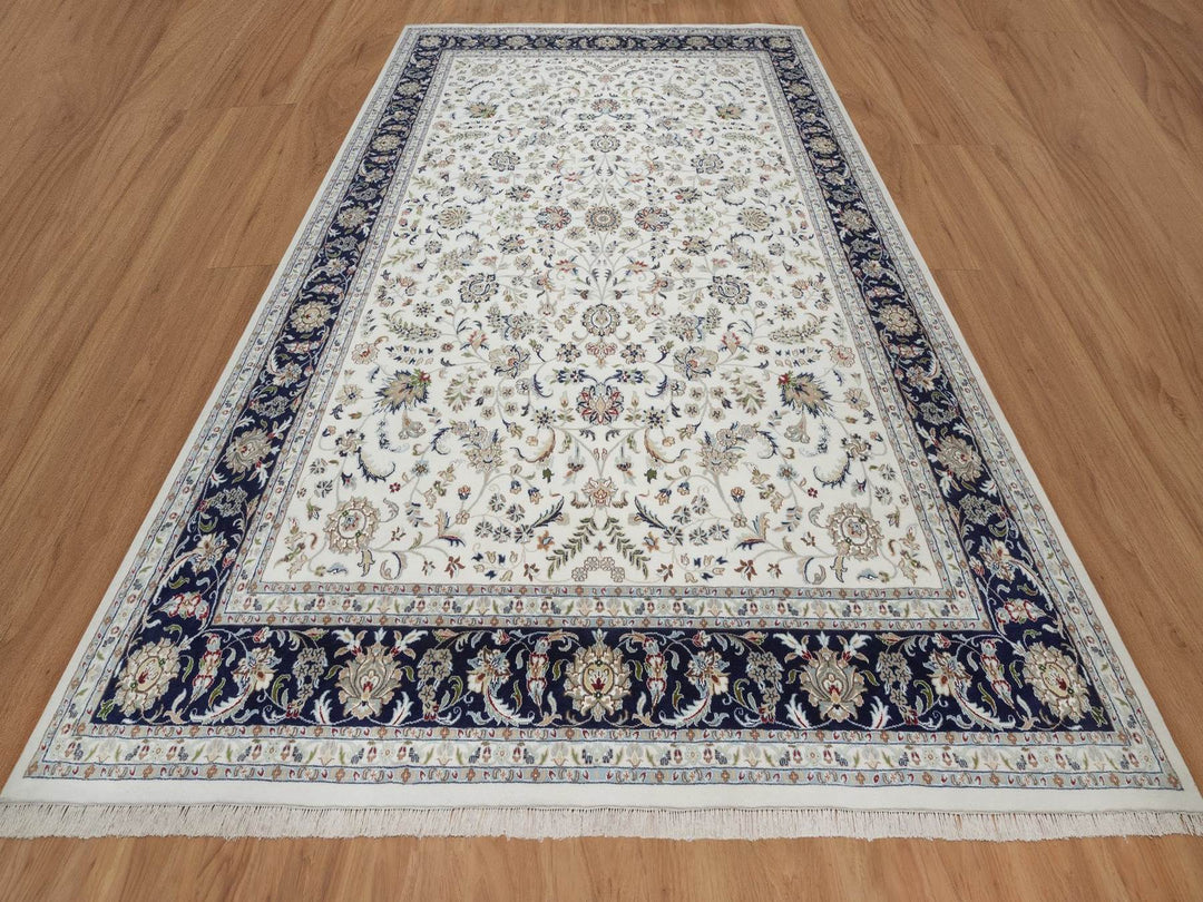 9'9" x 14'1" New Hand Knotted Ivory Wool & Silk Rectangle Oriental Rug - MOA10292036