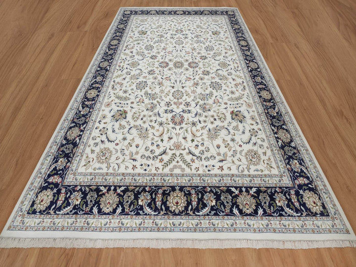 9'9" x 14'1" New Hand Knotted Ivory Wool & Silk Rectangle Oriental Rug - MOA10292036