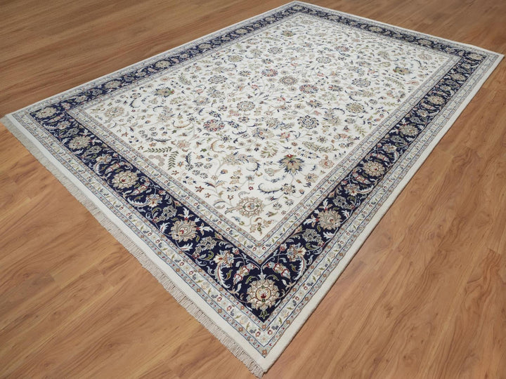 9'9" x 14'1" New Hand Knotted Ivory Wool & Silk Rectangle Oriental Rug - MOA10292036