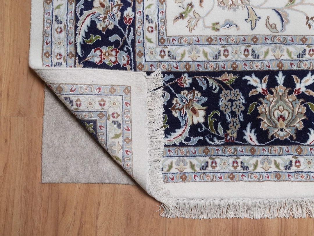 9'9" x 14'1" New Hand Knotted Ivory Wool & Silk Rectangle Oriental Rug - MOA10292036