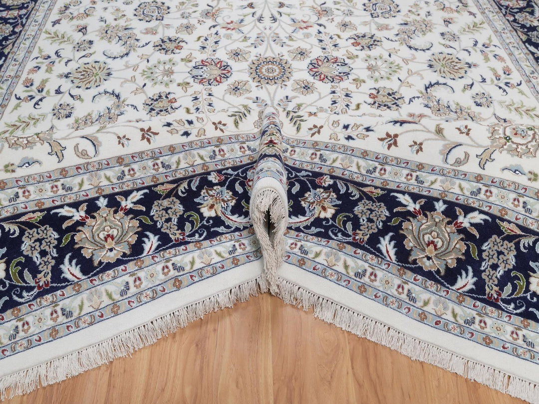 9'9" x 14'1" New Hand Knotted Ivory Wool & Silk Rectangle Oriental Rug - MOA10292036