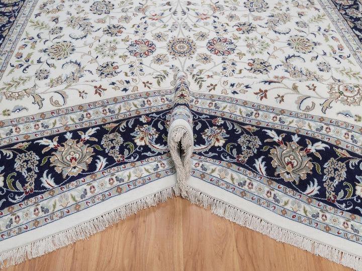 9'9" x 14'1" New Hand Knotted Ivory Wool & Silk Rectangle Oriental Rug - MOA10292036