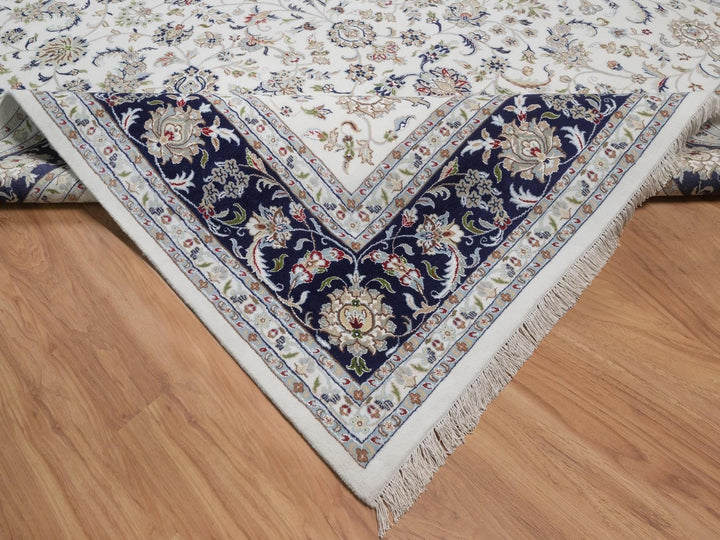 9'9" x 14'1" New Hand Knotted Ivory Wool & Silk Rectangle Oriental Rug - MOA10292036