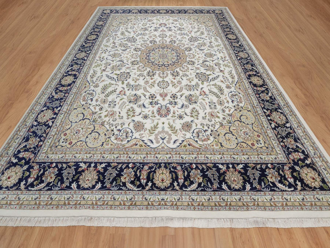 11'8" x 15'5" New Hand Knotted Ivory Wool & Silk Rectangle Oriental Rug - MOA10292037