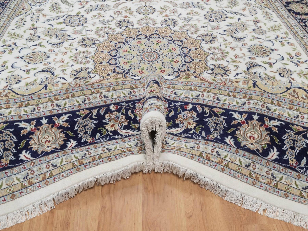 11'8" x 15'5" New Hand Knotted Ivory Wool & Silk Rectangle Oriental Rug - MOA10292037