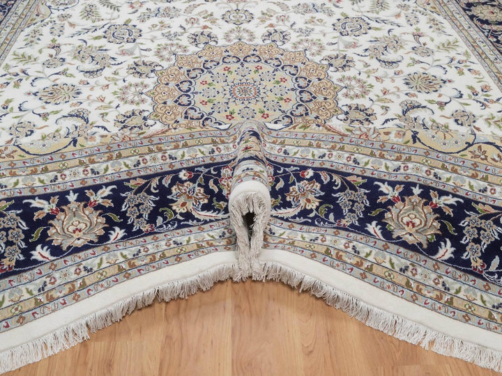 11'8" x 15'5" New Hand Knotted Ivory Wool & Silk Rectangle Oriental Rug - MOA10292037