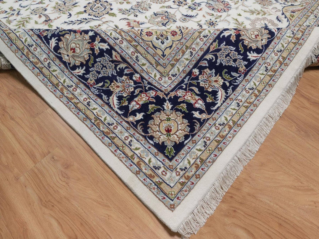 11'8" x 15'5" New Hand Knotted Ivory Wool & Silk Rectangle Oriental Rug - MOA10292037