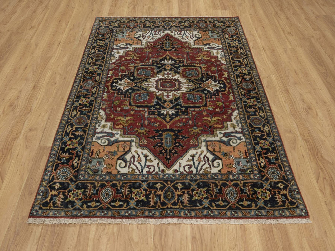 5'1" x 6'11" New Hand Knotted Red Wool Rectangle Oriental Rug - MOA10292047