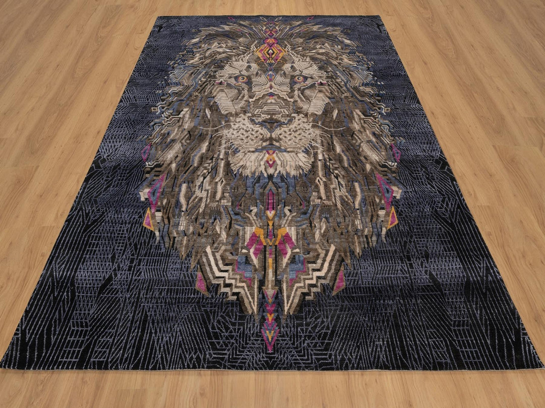 7'10" x 10'1" New Hand Knotted Brown Wool & Silk Rectangle Oriental Rug - MOA10292049