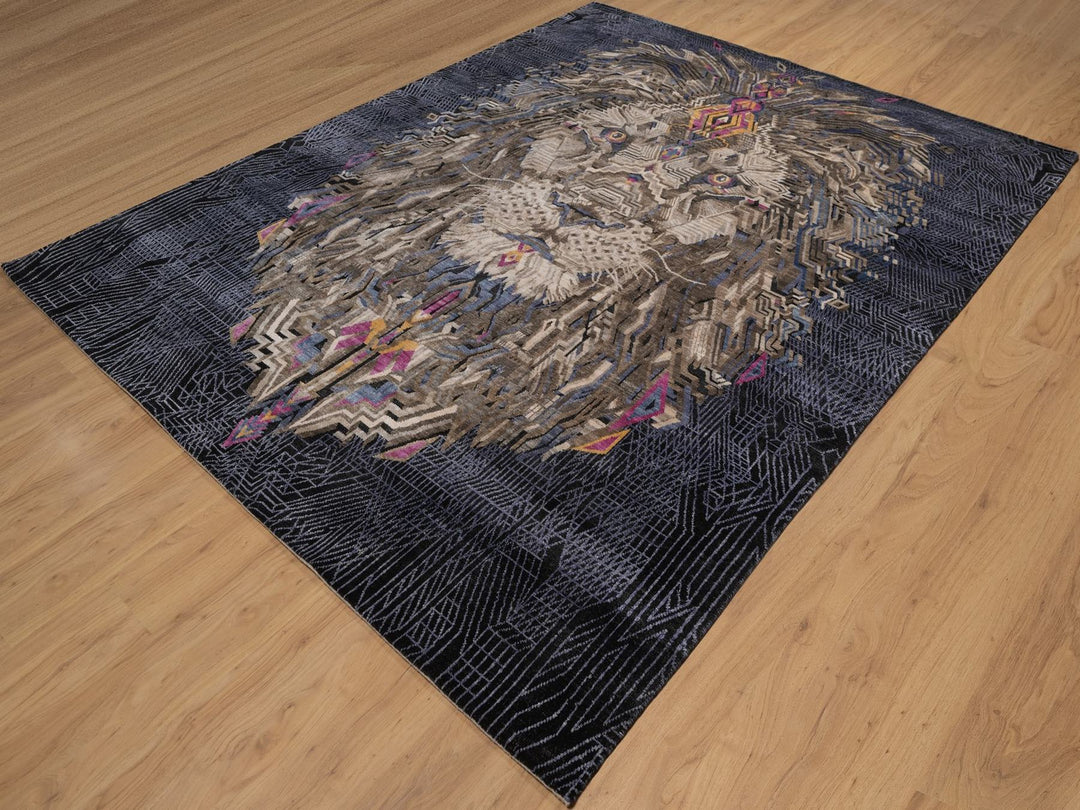 7'10" x 10'1" New Hand Knotted Brown Wool & Silk Rectangle Oriental Rug - MOA10292049