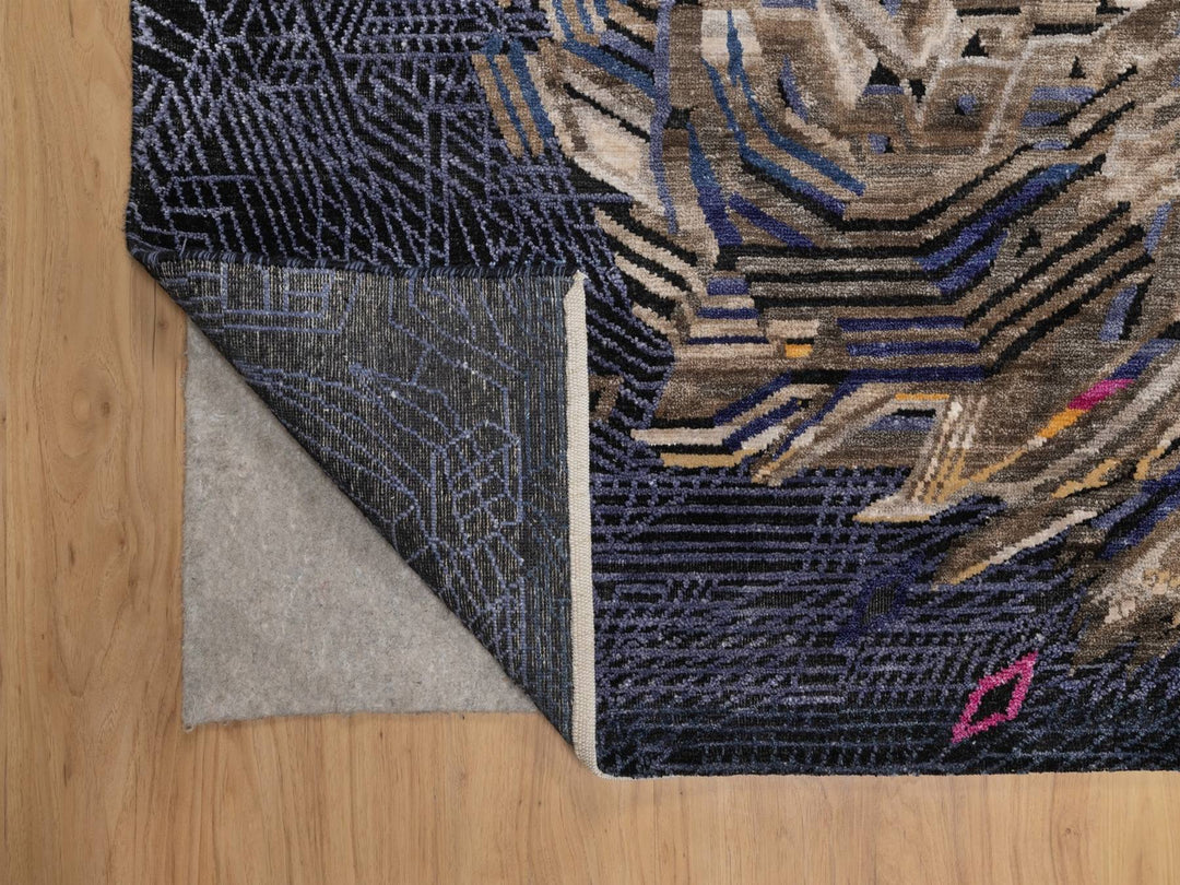 7'10" x 10'1" New Hand Knotted Brown Wool & Silk Rectangle Oriental Rug - MOA10292049